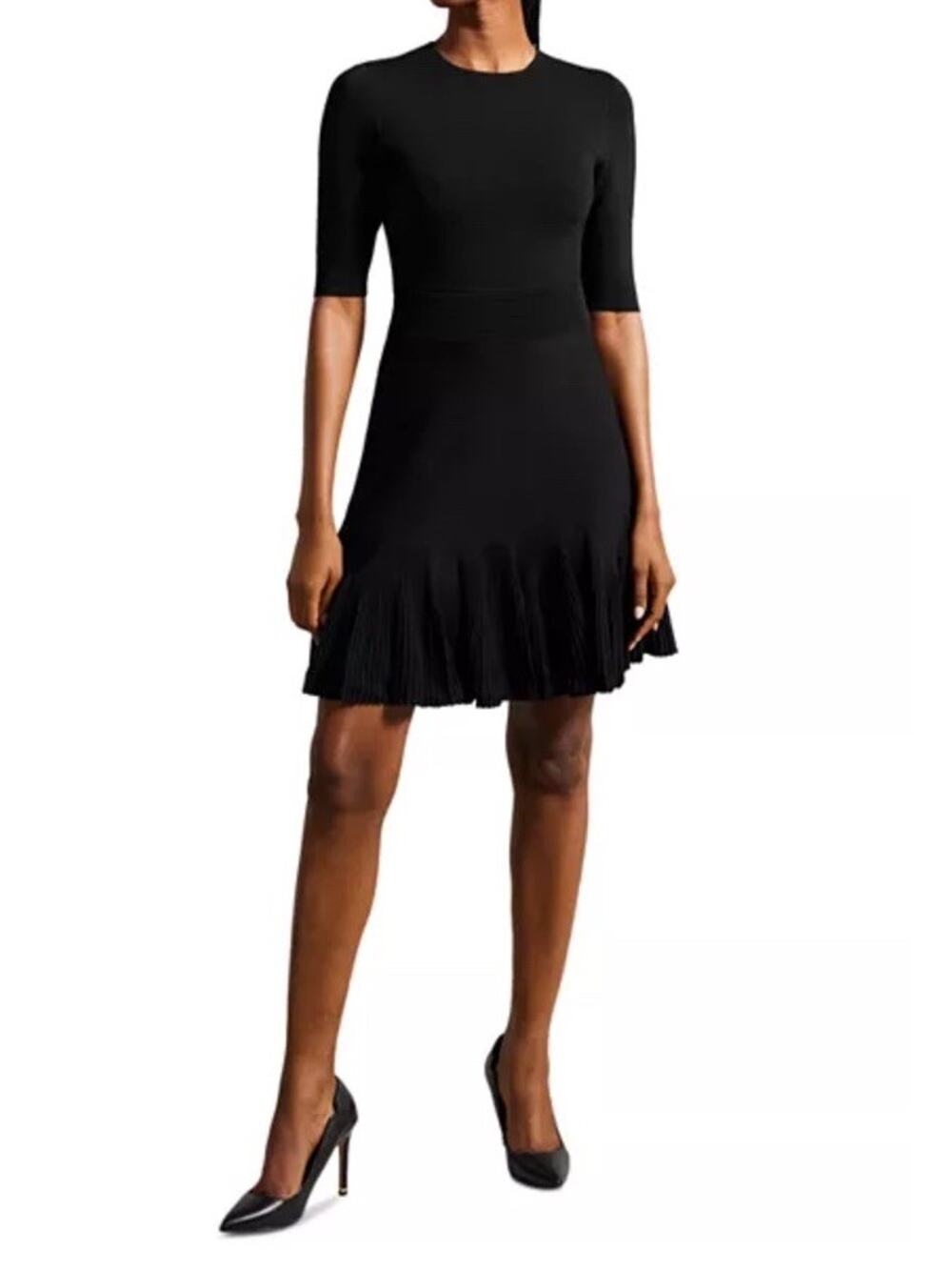 Ted Baker London Josafee Fit & Flare Mini Sweater Dress— Black Size 3 US Size: 6